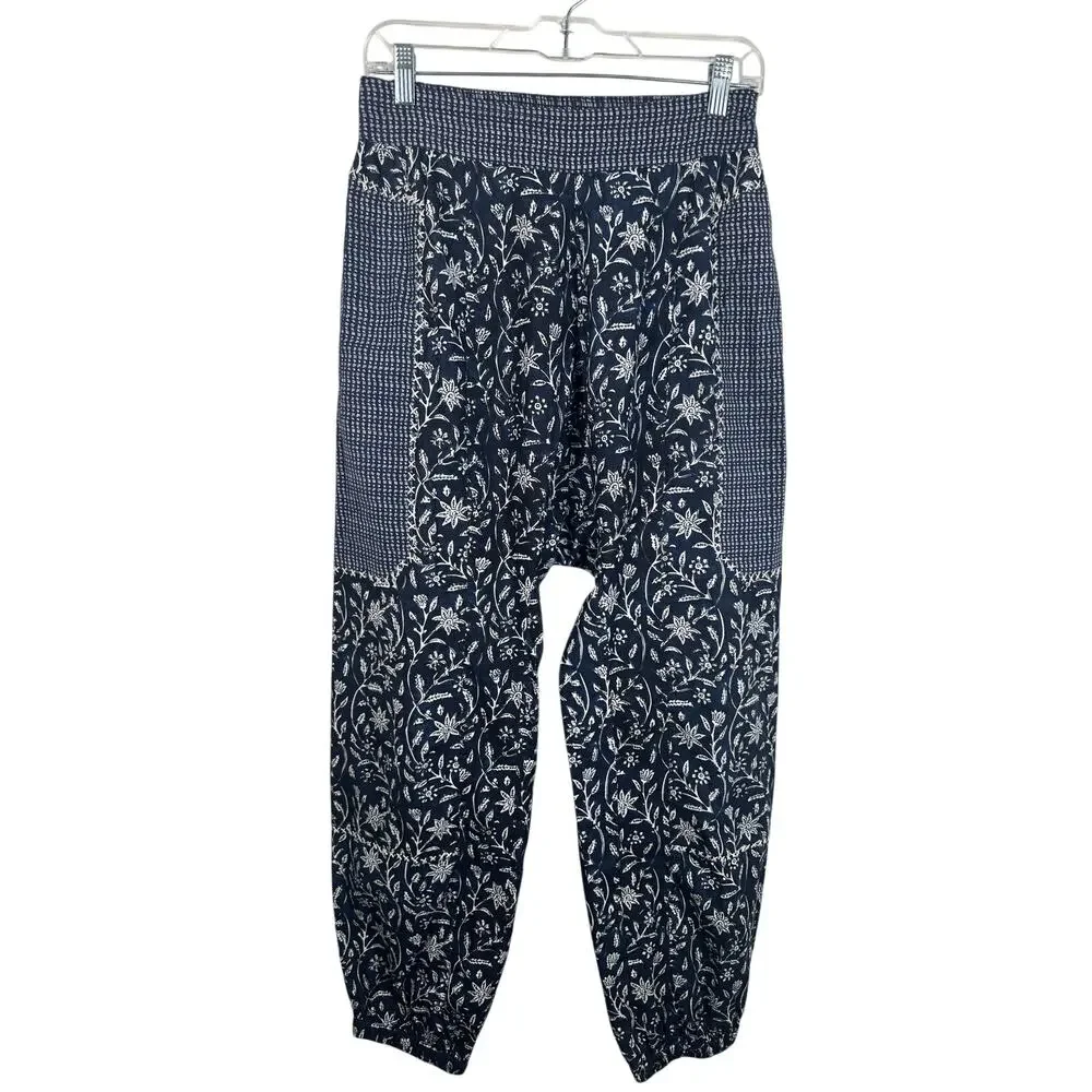 Ulla Johnson Suki Printed Harem Cotton‎ Pants Size 6 Navy Blue Mixed Floral EUC